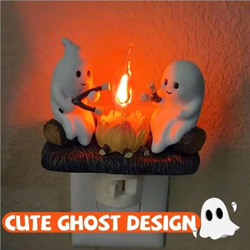Halloween Resin Figurine Wall Outlet Lamp, Flickering Flame Effect, DC Powered Night Light, for Home Decor, Indoor Use
