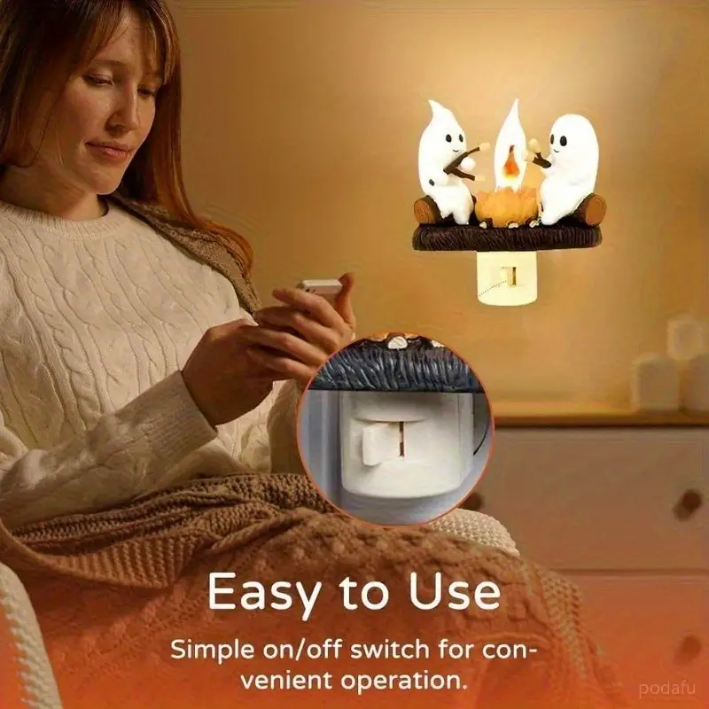 Halloween Resin Figurine Wall Outlet Lamp, Flickering Flame Effect, DC Powered Night Light, for Home Decor, Indoor Use