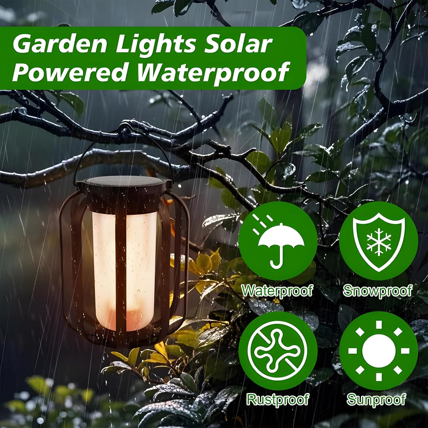 Solar Flame Camping Lantern, Solar Lantern Outdoor Lights with Base, Automatic Light Sensor, USB-C Charging, Waterproof Hanging Lanterns for Garden Yard Patio Backyard Porch Decor (1 PCS)