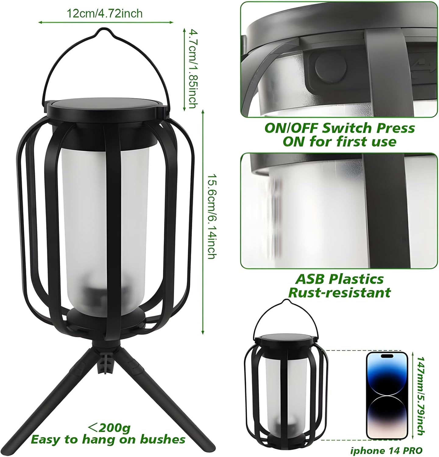 Solar Flame Camping Lantern, Solar Lantern Outdoor Lights with Base, Automatic Light Sensor, USB-C Charging, Waterproof Hanging Lanterns for Garden Yard Patio Backyard Porch Decor (1 PCS)