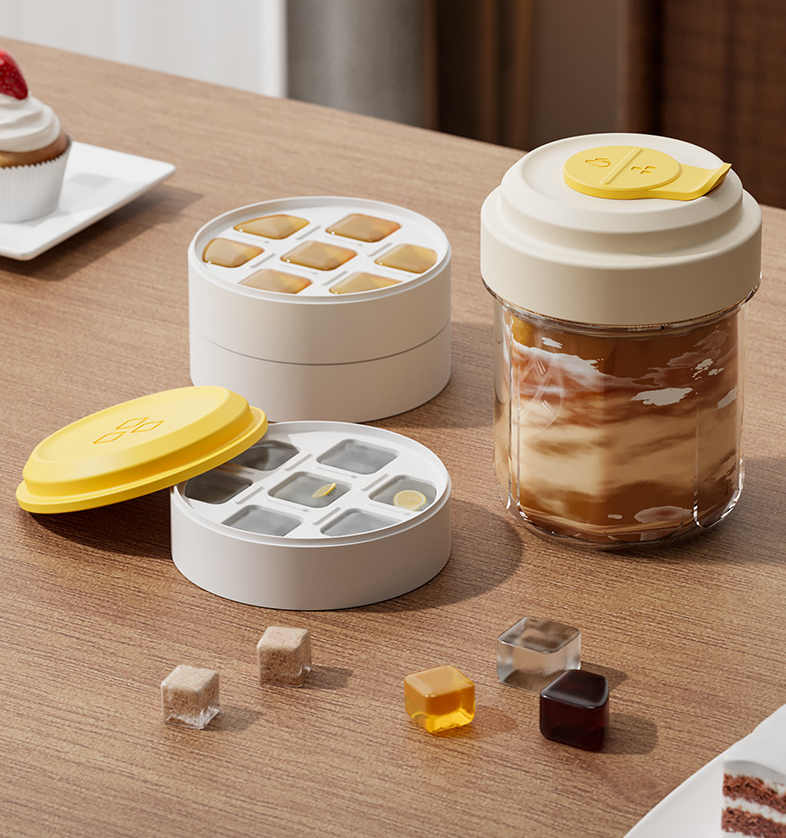 New Ice Cube Cup with Lid and Molds for Iced Drinks Portable Sealed Tumbler with Protective Sleeve for Coffee, Juice, Smoothie