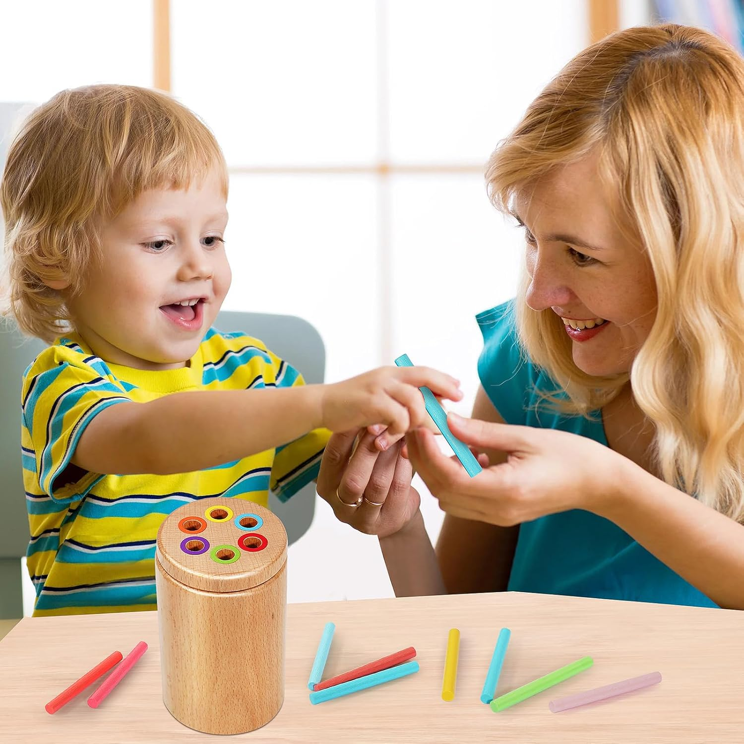 Montessori Toys for 1-3 Year Old, Travel Toys for Toddlers Activities Wooden Color Sorting Stacking Toy for 18+ Month Old Boys Girls Learning Gift for 2-4 Year Old Kids Christmas Birthday