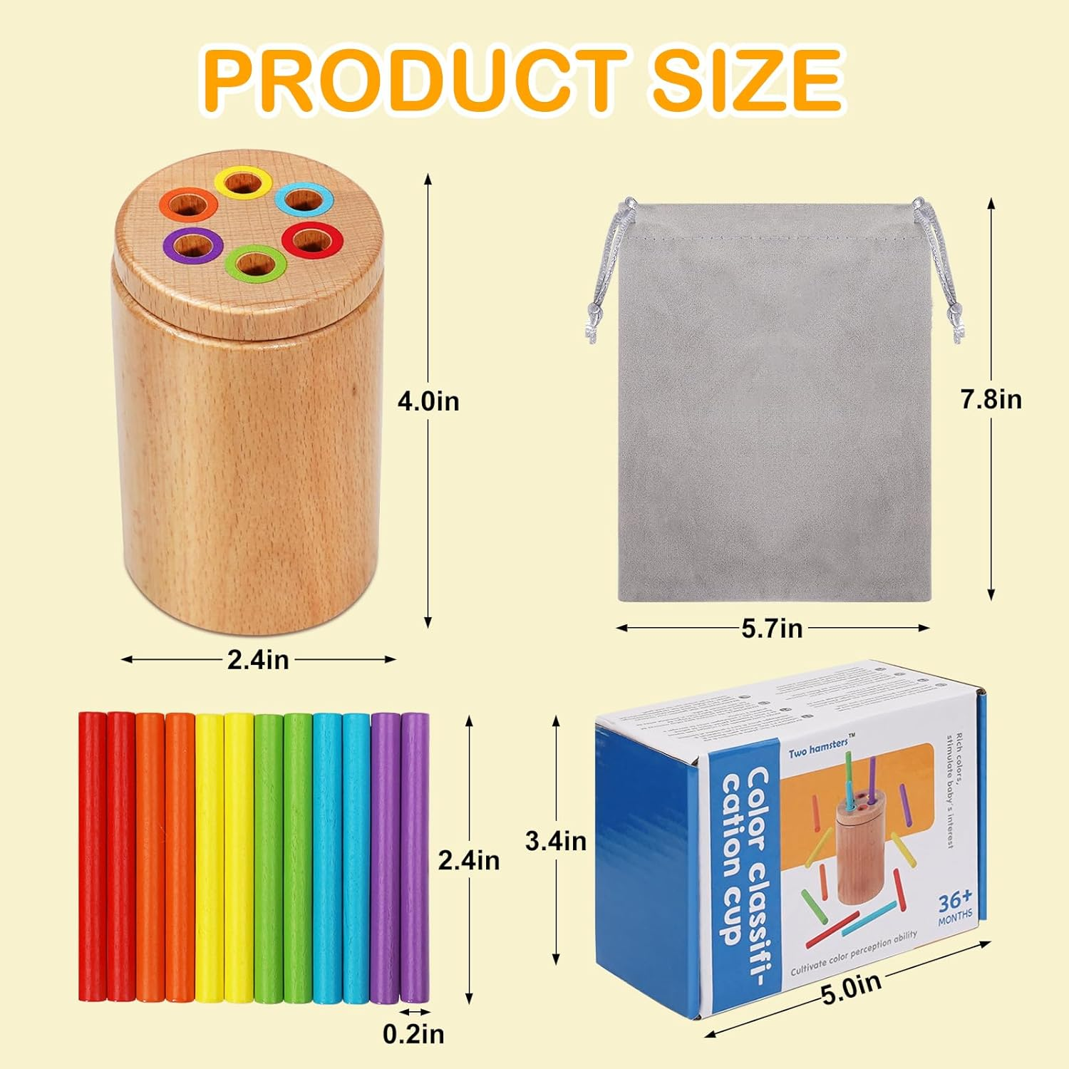 Montessori Toys for 1-3 Year Old, Travel Toys for Toddlers Activities Wooden Color Sorting Stacking Toy for 18+ Month Old Boys Girls Learning Gift for 2-4 Year Old Kids Christmas Birthday