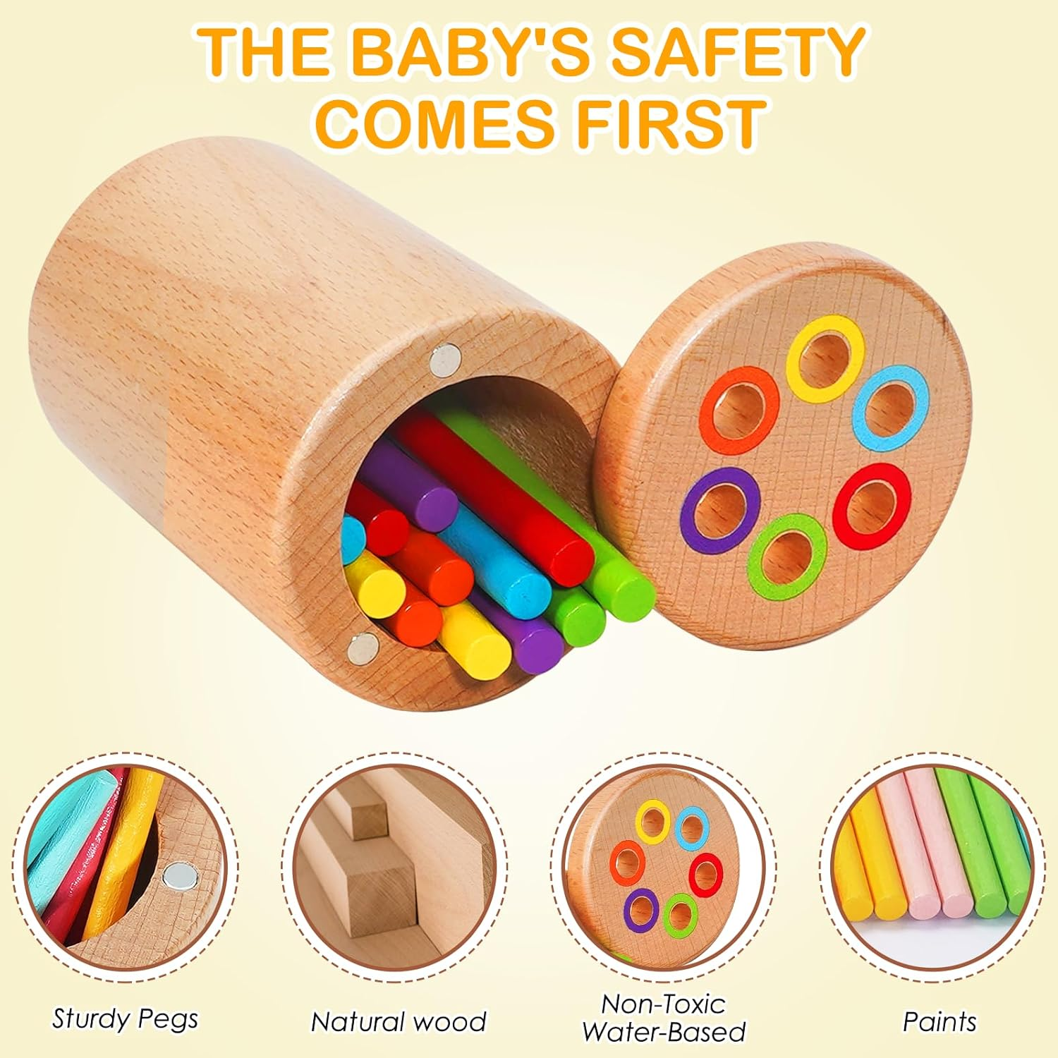 Montessori Toys for 1-3 Year Old, Travel Toys for Toddlers Activities Wooden Color Sorting Stacking Toy for 18+ Month Old Boys Girls Learning Gift for 2-4 Year Old Kids Christmas Birthday