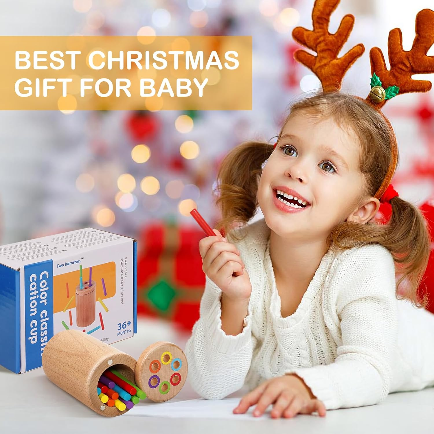 Montessori Toys for 1-3 Year Old, Travel Toys for Toddlers Activities Wooden Color Sorting Stacking Toy for 18+ Month Old Boys Girls Learning Gift for 2-4 Year Old Kids Christmas Birthday