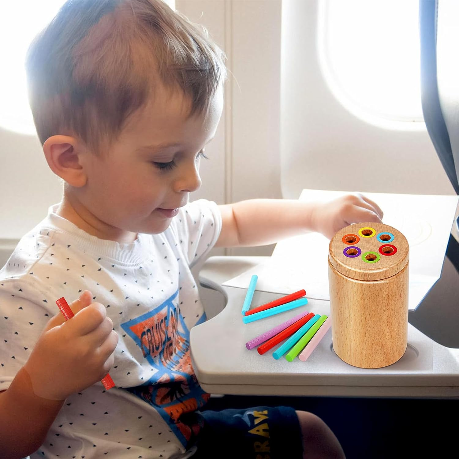 Montessori Toys for 1-3 Year Old, Travel Toys for Toddlers Activities Wooden Color Sorting Stacking Toy for 18+ Month Old Boys Girls Learning Gift for 2-4 Year Old Kids Christmas Birthday