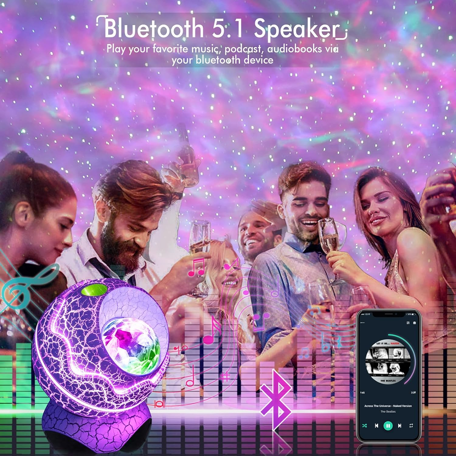 Galaxy Projector, Star Projector for Bedroom, Night Lights for Kids Room with White Noise, Bluetooth Speaker, Timer and Remote, Room Decor, Gifts for Girls, Boys, Adults, Christmas, Birthday