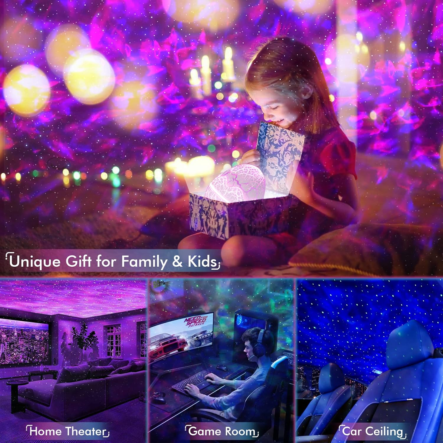 Galaxy Projector, Star Projector for Bedroom, Night Lights for Kids Room with White Noise, Bluetooth Speaker, Timer and Remote, Room Decor, Gifts for Girls, Boys, Adults, Christmas, Birthday