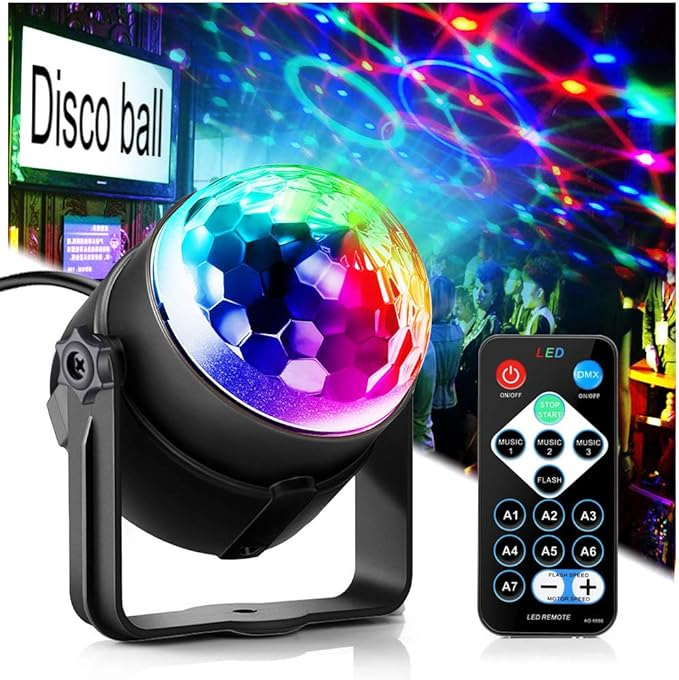 Sound Activated Party Lights with Remote DJ Lighting, Disco Ball Strobe Stage Light for Home Room Dance Parties Birthday Karaoke Stocking Stuffers New Years Eve Halloween Christmas Decorations